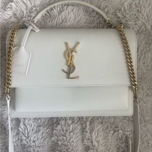 Saint Laurent White Leather Shoulder Bag with Gold Hardware